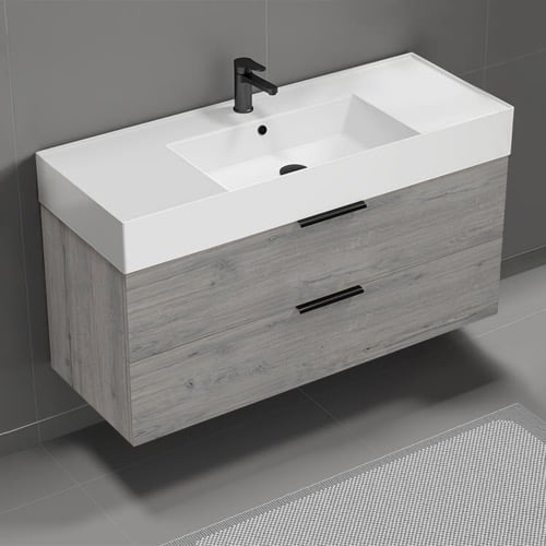 Grey Oak Bathroom Vanity, 48 Inch, Modern Nameeks DERIN494